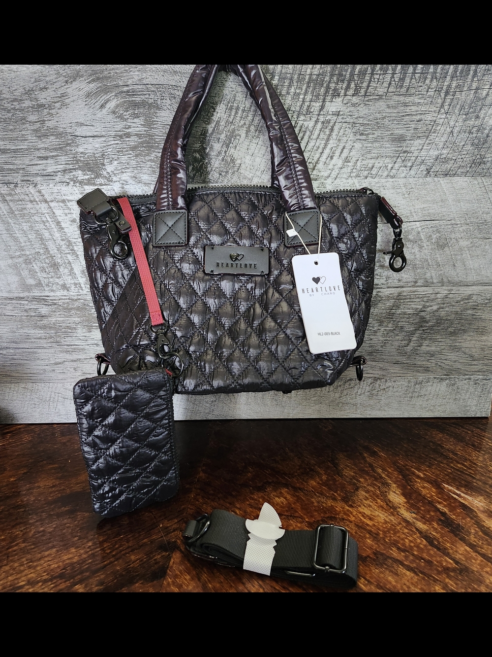 NWT Black Quitled Puffer Satchel With Croasbody Strap